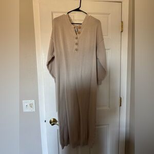 Free People Cream Button-Front Midi Knit Dress